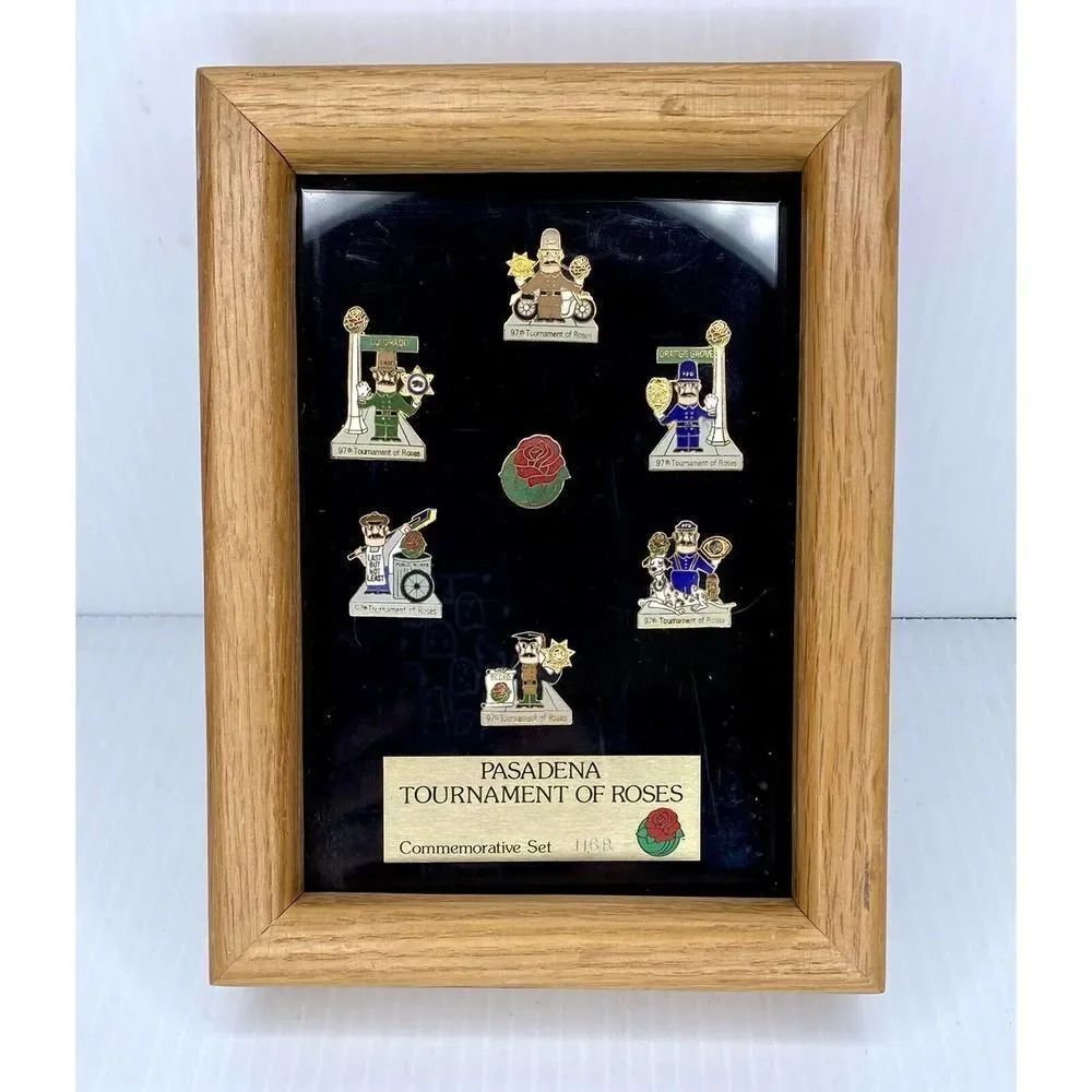 Pasadena Tournament Of Roses 97th Anniversary Commemorative Pin Set Framed Rare